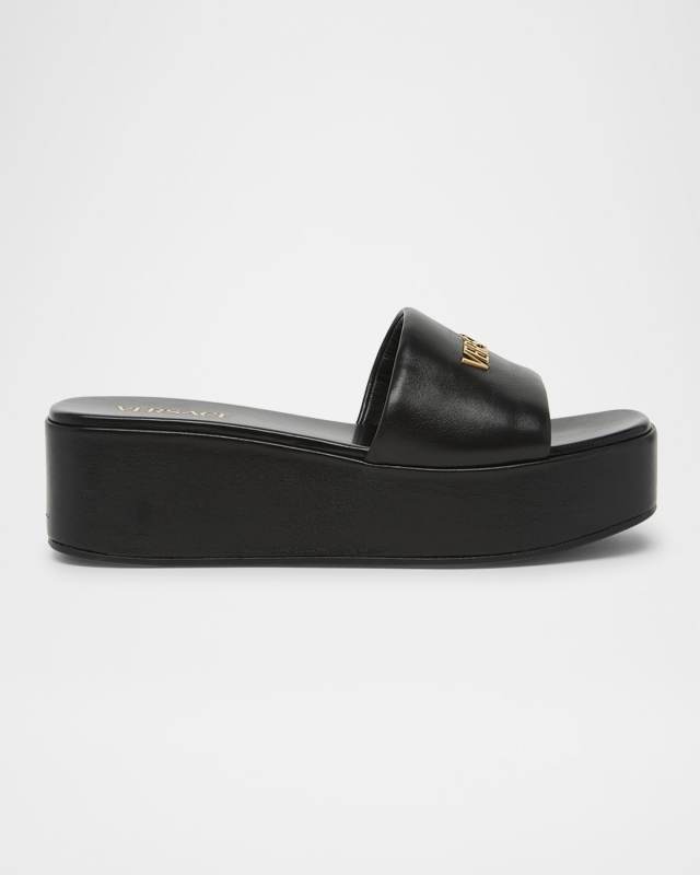 Tag Platform Lambskin Leather Mules